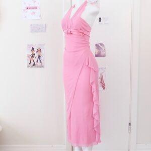 Deb Y2K Pink Rhinestone Halter Mesh Maxi Dress — Fairycore / Prom / Princess